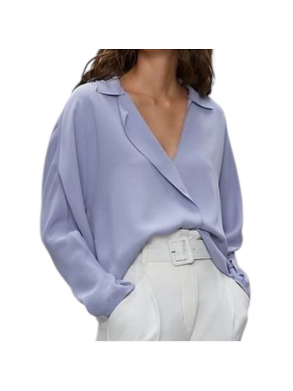Aritzia Babaton Martin Blouse Lilac Relaxed Fit V Neck Cropped Boxy Women Large